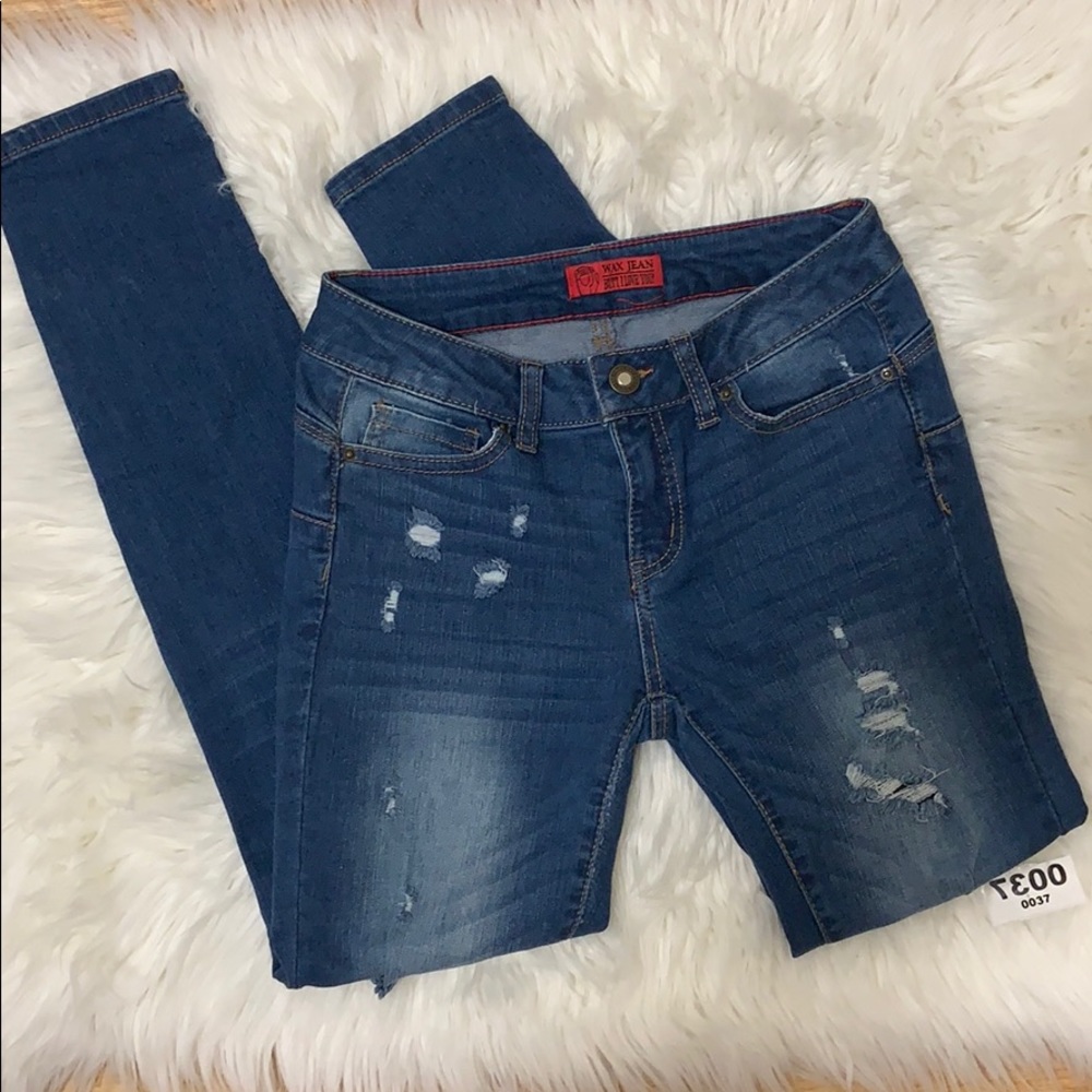 Wax Jean Distressed Stretchy Blue Skinny Jeans